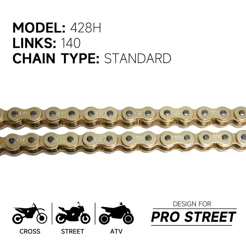 HILAKE 428 Motorcycle Chain 140 Links Non O-Ring with Connecting Master Link and Chain Breaker Heavy Duty Drive Chain for Motorcycle Bicycle Go Kart Mini Trail Bike - Image 2